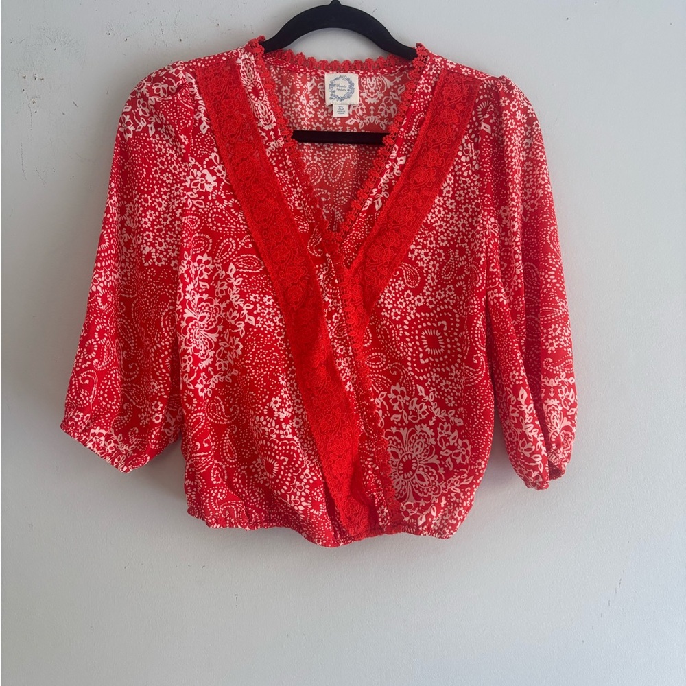 Blue Rain Red Boho Lace Blouse – Size XS